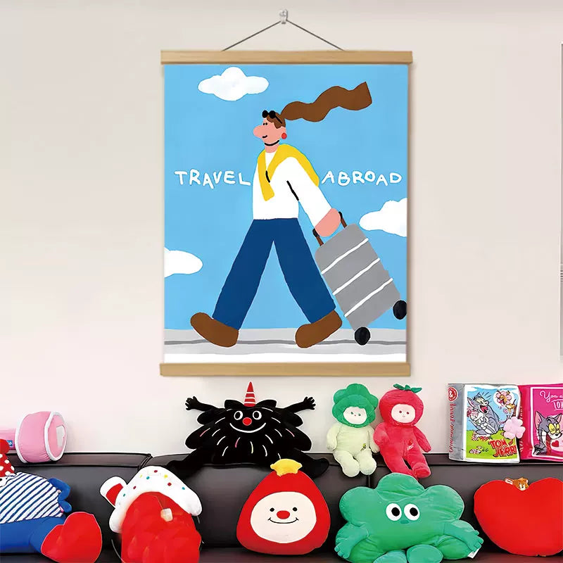 ZEZE Travel Abroad art print displayed in a colorful room